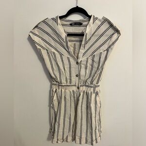 Zara white stripped button down romper size small